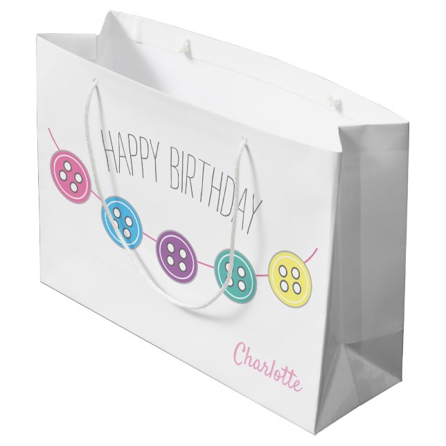 Grand Sac Cadeau Bouton de couture personnalisable d'anniversaire (Dos Angle)