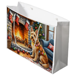 Grand Sac Cadeau Bouviers des Flandres Cheminée Lumières de Noël