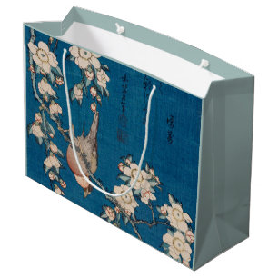 Grand Sac Cadeau Bouvreuil sur une branche pleurante de cerise par