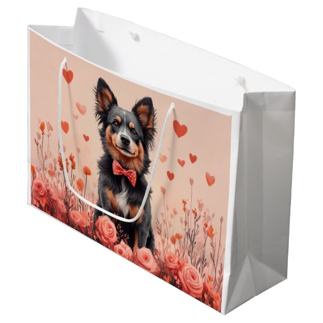 Grand Sac Cadeau Bovins australiens avec des roses - Saint-Valentin (Devant Angle)