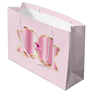Grand Sac Cadeau Bow en verre rose avec pierre centrale