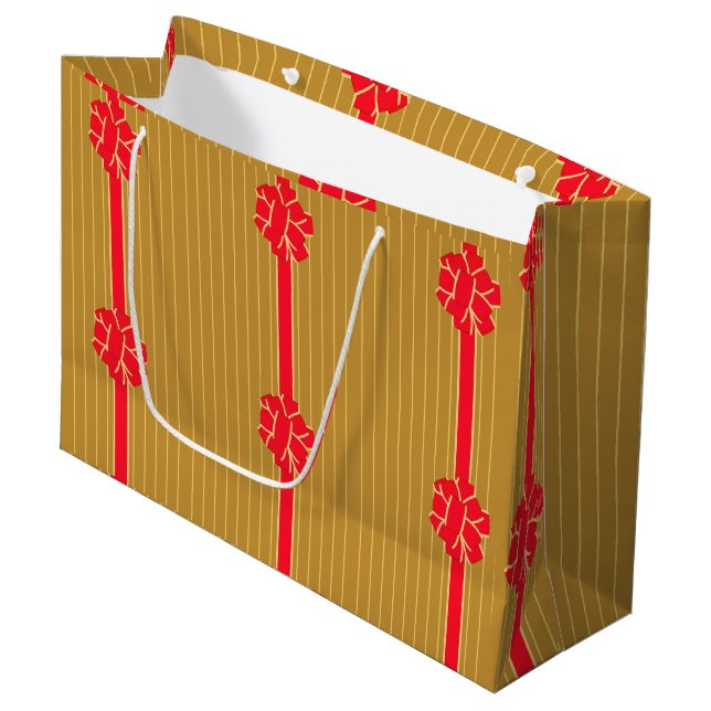 Grand Sac Cadeau Bow or et rouge (Devant Angle)