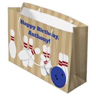 Grand Sac Cadeau Bowling Ball et Pins Personnalisé