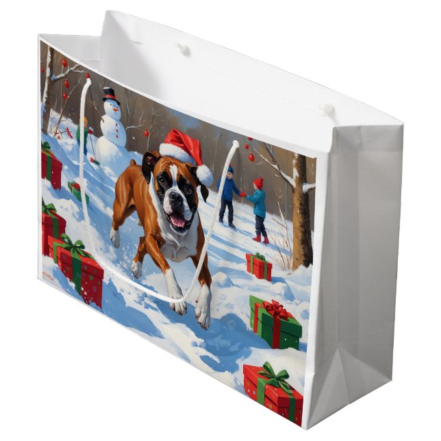 Grand Sac Cadeau Boxer Christmas Festive Scène de neige (Devant Angle)