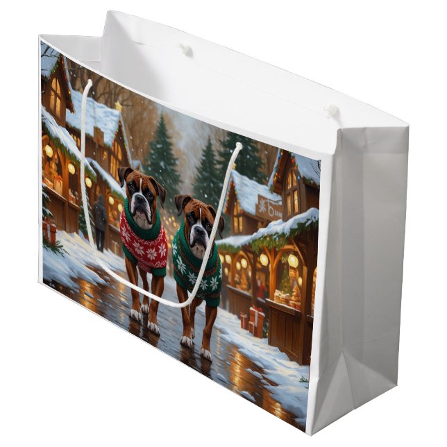 Grand Sac Cadeau Boxer Dogs Christmas Snow Holiday  (Devant Angle)