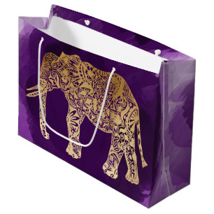 Grand Sac Cadeau bracelet violet d'éléphant de tribu en faux or