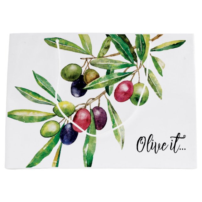 Grand Sac Cadeau Branche d'olive aquarelle (Devant)