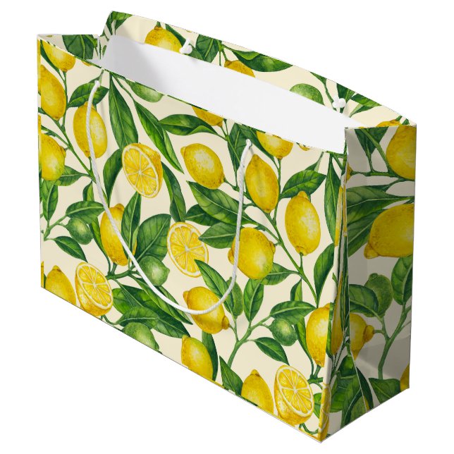 Grand Sac Cadeau Branches de citron vert et jaune (Dos Angle)
