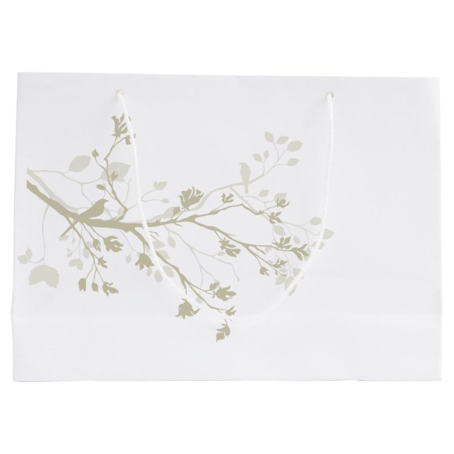 Grand Sac Cadeau Branches de crème d'olive et d'oiseaux blancs (Dos)