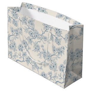 Grand Sac Cadeau branches de fleurs de cerisier en bleu et blanc ca