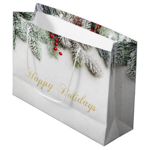 Grand Sac Cadeau Branches de pin enneigées Noël