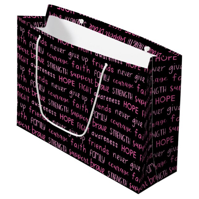 Grand Sac Cadeau Breast Cancer Awareness Word Pattern (Devant Angle)