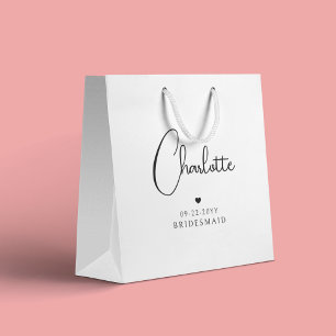 Grand Sac Cadeau Bridesmaid Mariage Simple Modern Script Nom