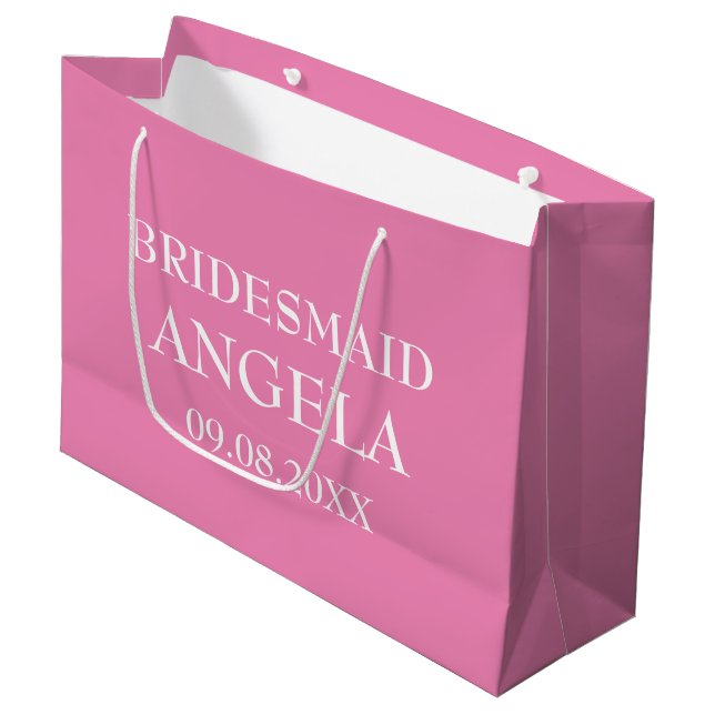 Grand Sac Cadeau Bridesmaid Pink Elegant Personnalisé Nom Cadeaux M (Devant Angle)