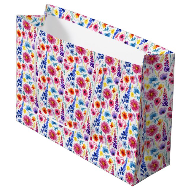 Grand Sac Cadeau Bright Abstract Watercolor Style Flowers (Devant Angle)