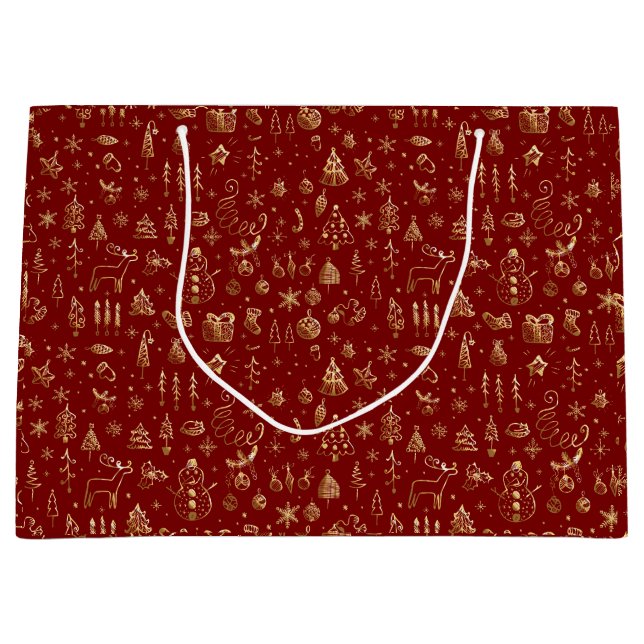 Grand Sac Cadeau Bright Gold Red Boho Noël Arbres de neige bonbon d (Devant)
