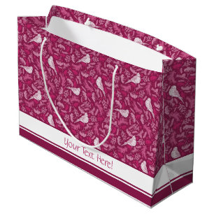Grand Sac Cadeau Bright rose Mauve Hiver Blanc Bird Motif Floral