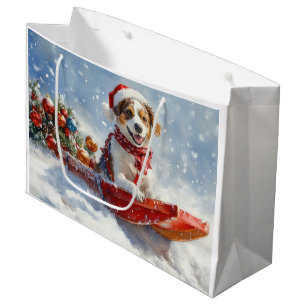 Grand Sac Cadeau Brittany Spaniel Chien en Traîneau Noël