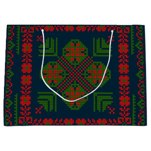 Grand Sac Cadeau Broderie palestinienne Tatreez rouge vert 5 Motif