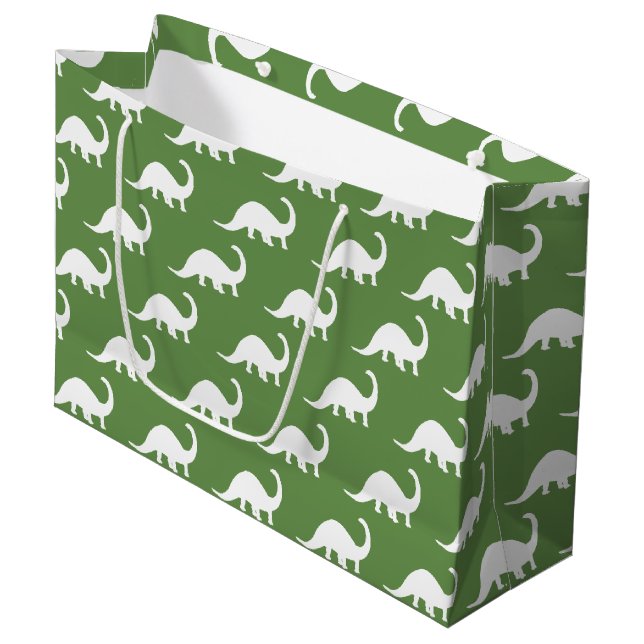 Grand Sac Cadeau Brontosaurus blanc Dinosaures Imprimer (Devant Angle)
