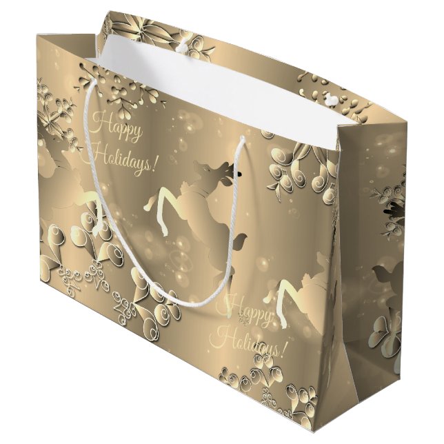 Grand Sac Cadeau Bronzy Reindeer et Snowflakes Votre grand voeu (Dos Angle)