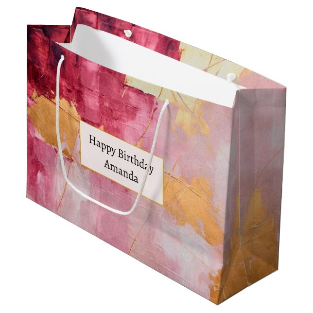 Grand Sac Cadeau Brosse artistique touche Gold et rose Anniversaire (Devant Angle)