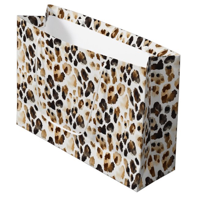 Grand Sac Cadeau Brown Crème léopard animal (Devant Angle)