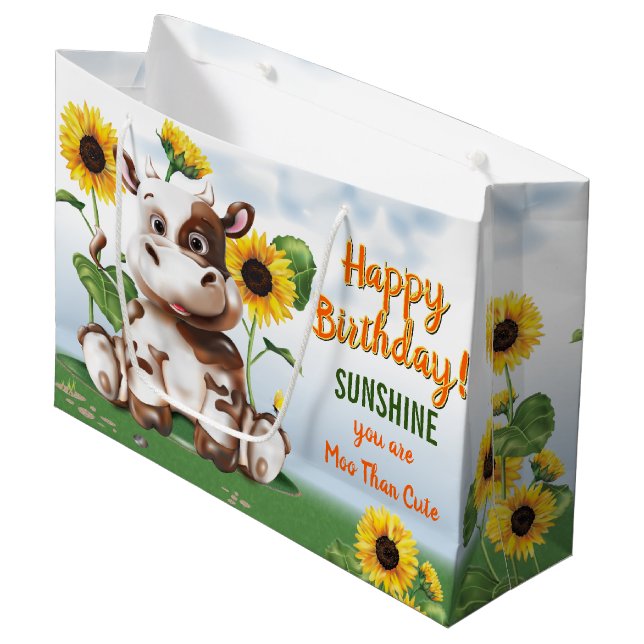 Grand Sac Cadeau Brown Jersey Cow Anniversaire de enfant de tournes (Devant Angle)