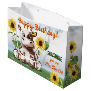 Grand Sac Cadeau Brown Jersey Cow Girl tournesol Anniversaire de en