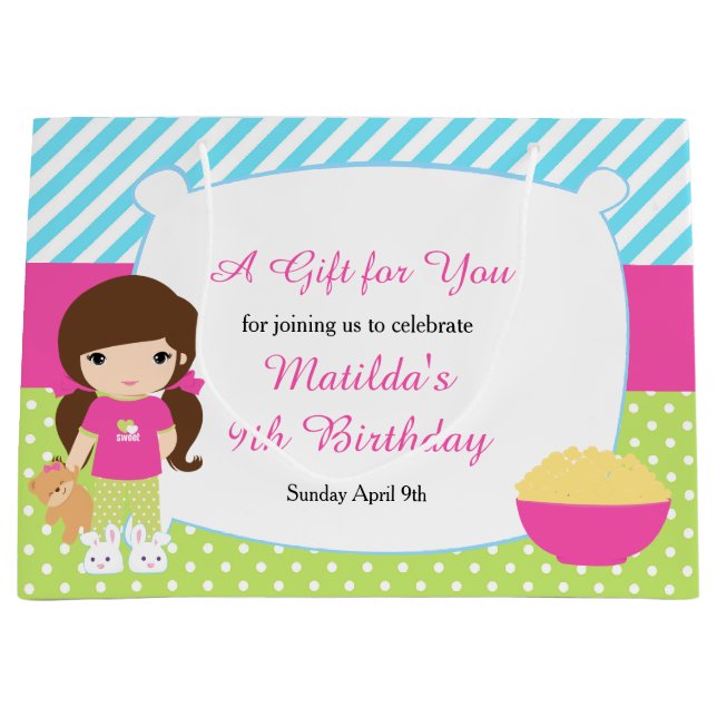 Grand Sac Cadeau Brunette Girl Sleepover Fête du bois d'oeuvre Anni (Devant)