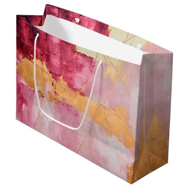 Grand Sac Cadeau Brush artistique touche or et rose (Devant Angle)