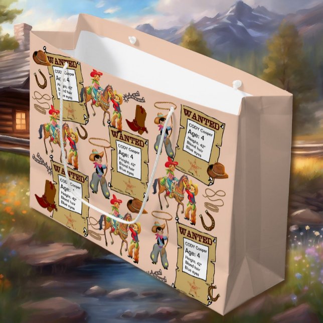 Grand Sac Cadeau Buckaroo Cowboy Recherché Ajouter nom et descripti (Créateur téléchargé)