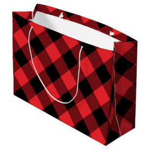 Grand Sac Cadeau Buffalo Plaid Red Black Check