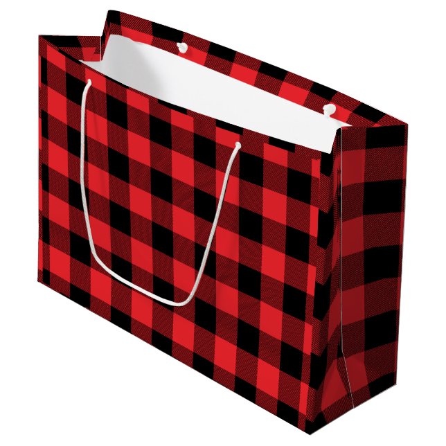 Grand Sac Cadeau Buffalo Plaid Red Black Check (Devant Angle)