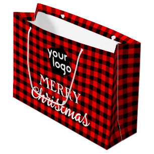 Grand Sac Cadeau Buffalo Plaid Red Merry Christmas Ajouter votre lo