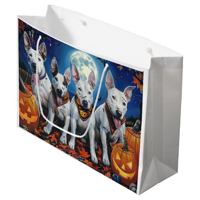 Grand Sac Cadeau Bull Terrier Halloween Éffrayant (Devant Angle)