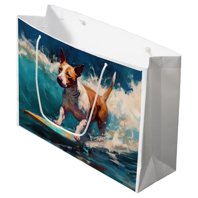 Grand Sac Cadeau Bull Terrier Plage Surf Peinture (Devant Angle)