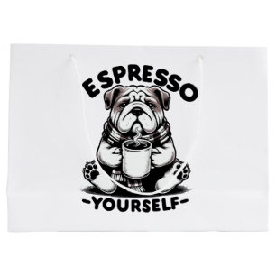 Grand Sac Cadeau Bulldog au café chaud