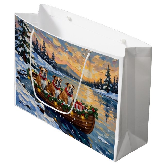 Grand Sac Cadeau Bulldog Christmas Boat Holiday (Devant Angle)