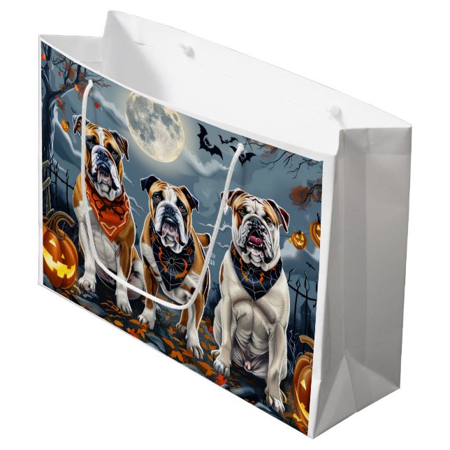 Grand Sac Cadeau Bulldog Halloween Éffrayant (Devant Angle)