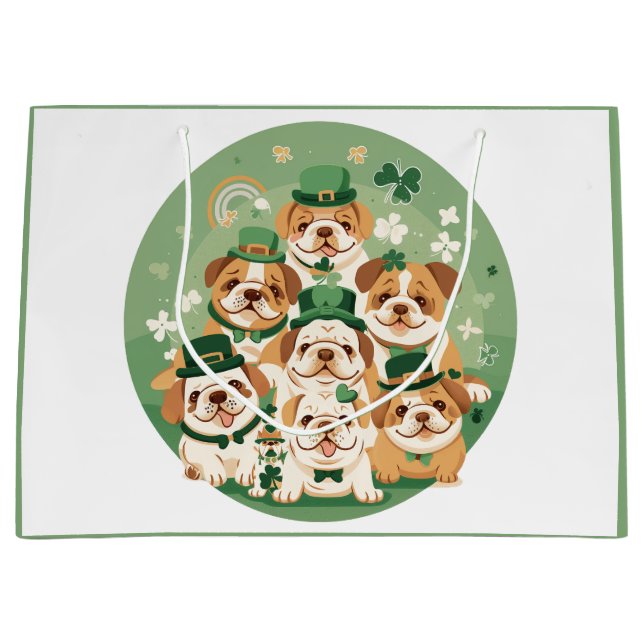 Grand Sac Cadeau Bulldogs anglais de la Saint-Patrick (Devant)