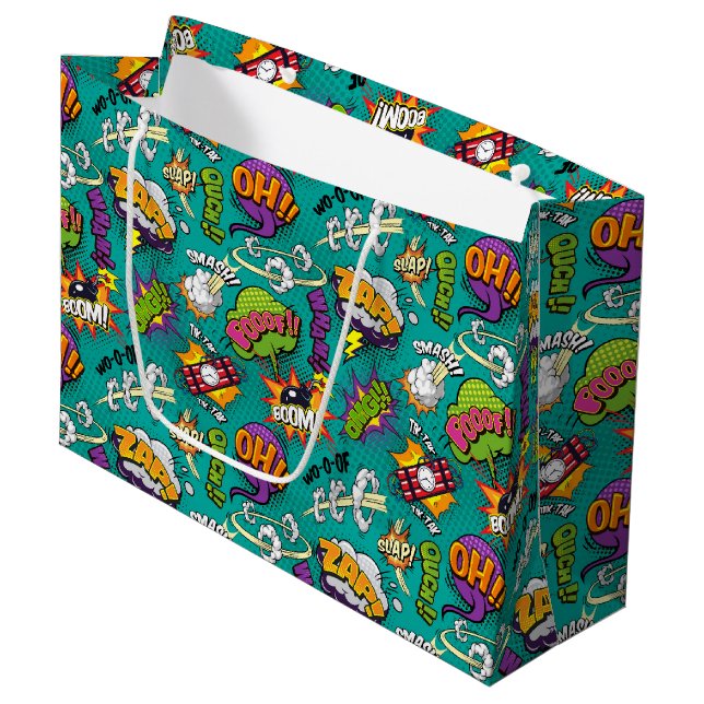 Grand Sac Cadeau Bulles de bande dessinée (Devant Angle)