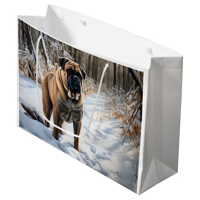 Grand Sac Cadeau Bullmastiff Laisser neiger Noël (Devant Angle)