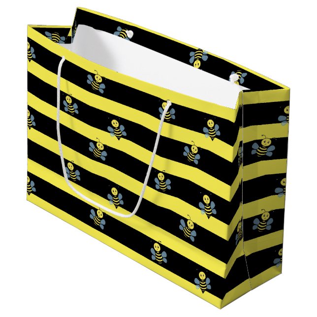 Grand Sac Cadeau Bumblebebees sur Black Yellow Striped (Devant Angle)