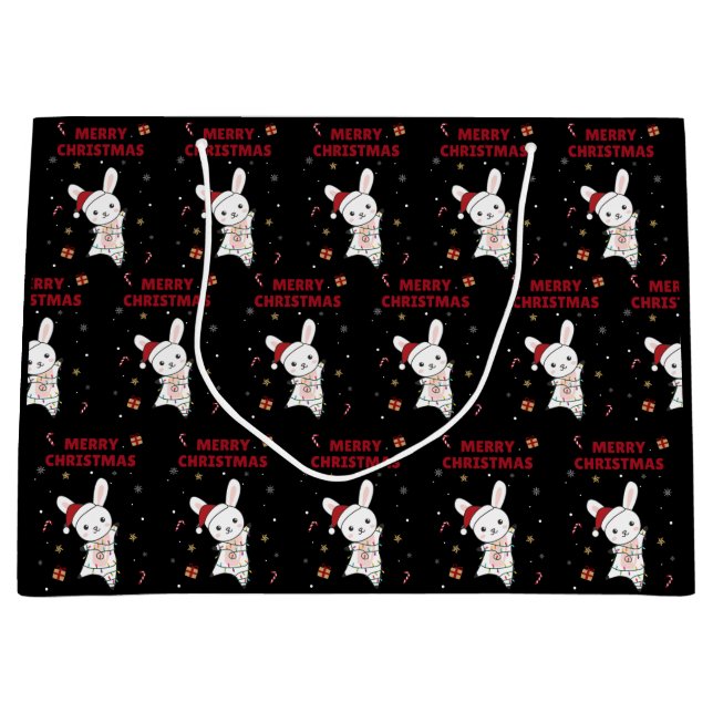 Grand Sac Cadeau Bunny Merry Christmas Winter Animals Rabbits (Devant)