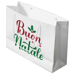 Grand Sac Cadeau Buon Natale Noël rouge et vert