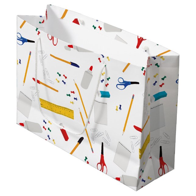 Grand Sac Cadeau Bureau scolaire et artisanat Fournitures Motif (Devant Angle)