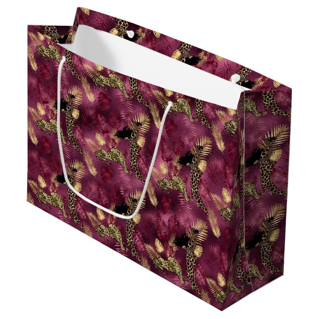 Grand Sac Cadeau Burgundy and Gold Leopard Series Design 10 (Devant Angle)