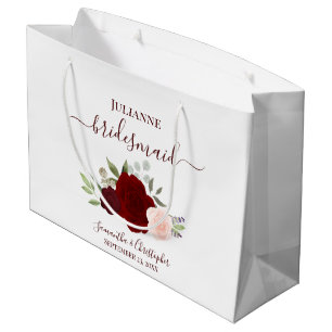 Grand Sac Cadeau Burgundy Blush Boho Roses Mariage Demoiselles d'ho