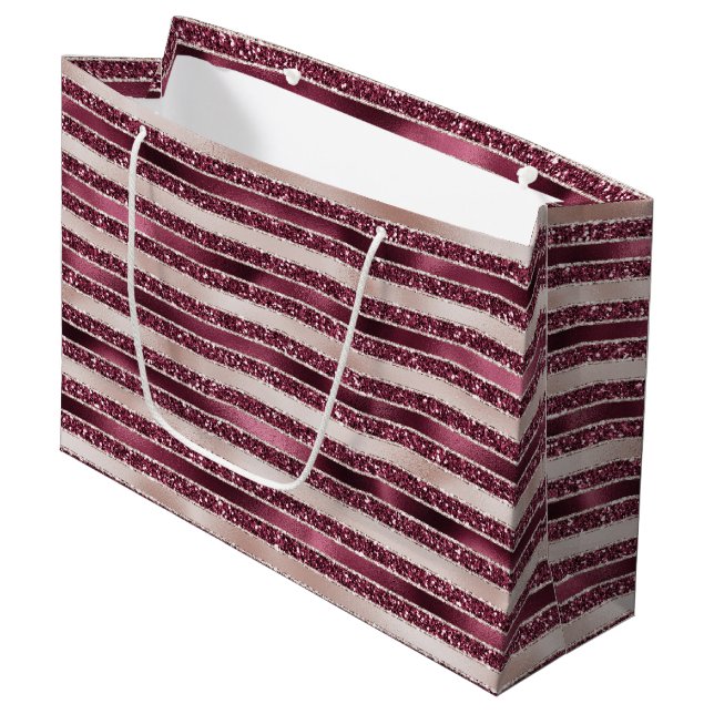 Grand Sac Cadeau Burgundy Rouge Rose Rose Gold Parties scintillant  (Devant Angle)